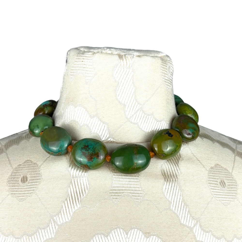 Vintage Large Turquoise Beaded Oval 12x14x16mm Necklace